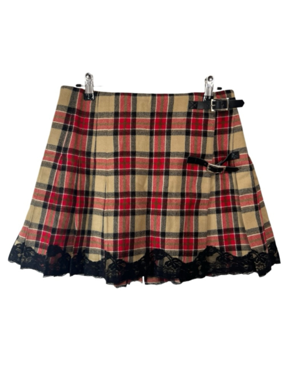MODA International Y2K Plain Wrap Mini Skirt With Lace Hem And Side Buckles